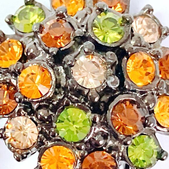 Joan Rivers Gun Metal Rhinestone Cluster Clip On Earrings Warm Fall Colors - Picture 12 of 12